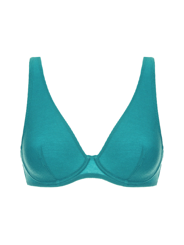 Soutien-gorge avec armatures décolleté plongeant - Bleu Saline