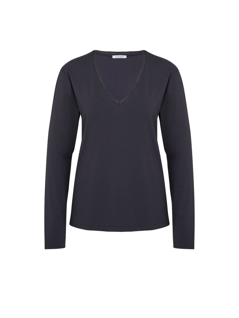 Top manches longues décolleté brodé - Pleine Lune