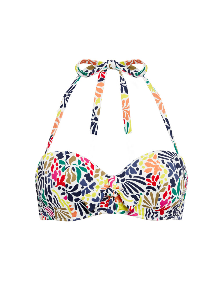 Haut de maillot de bain bandeau à coque - Imprimé tropico blanc