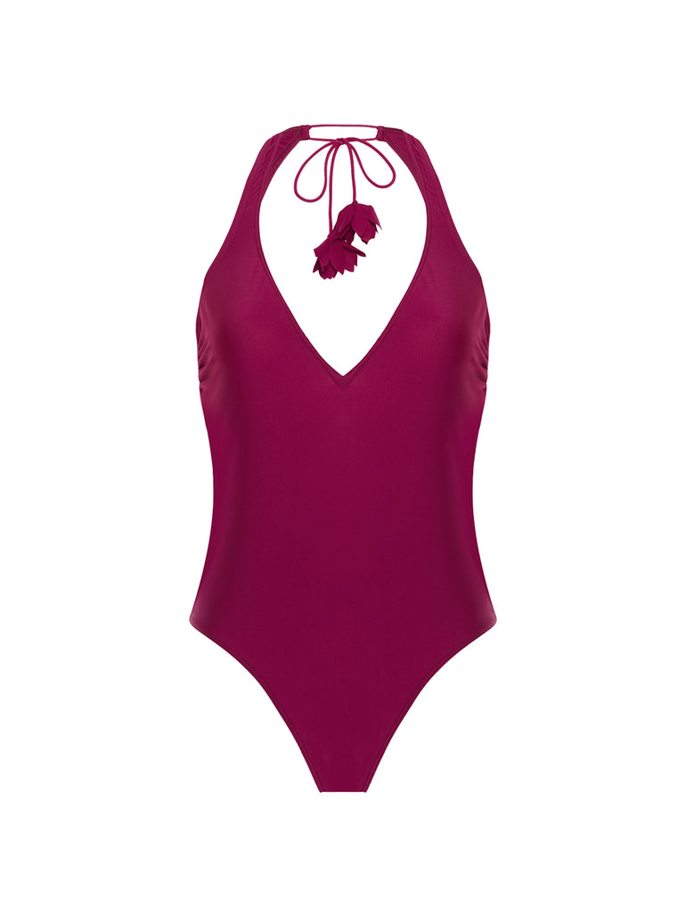 Maillot de bain 1 pièce sans armature - Cassis