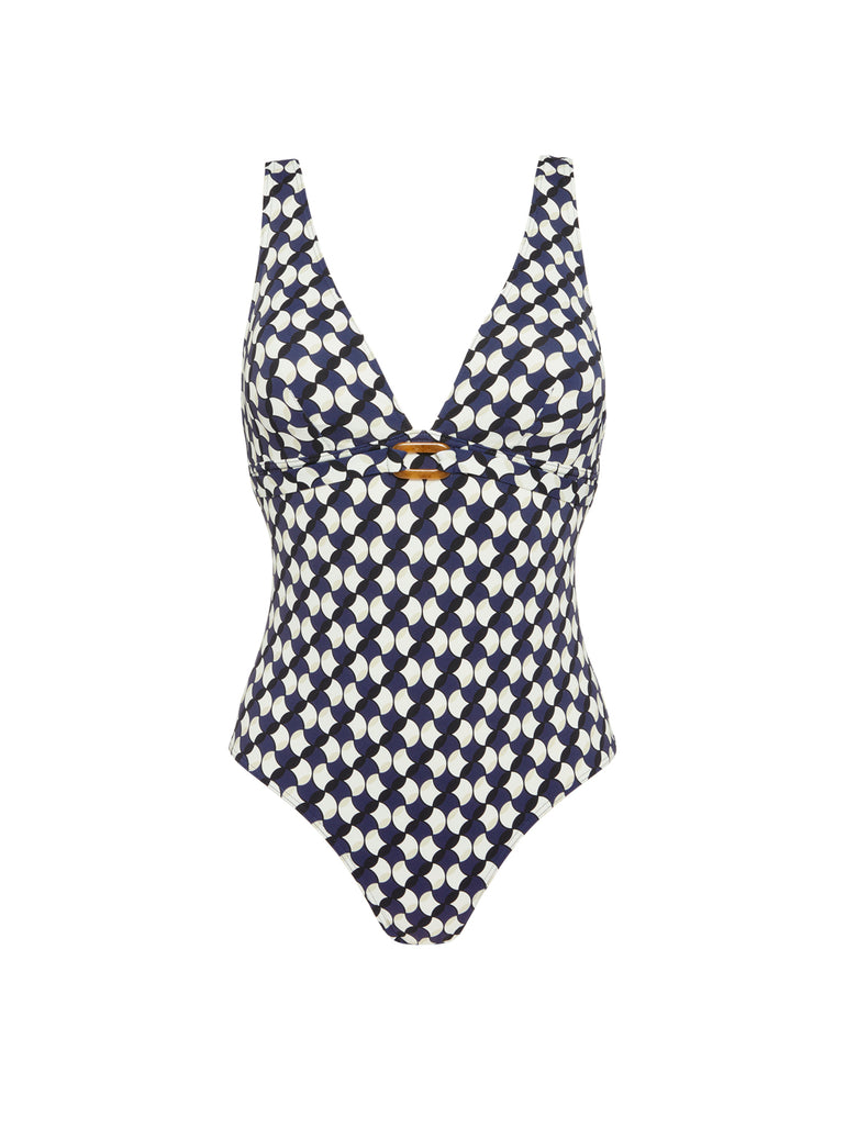 Maillot de bain 1 pièce bonnet mousse sans armature - Imprimé sailling