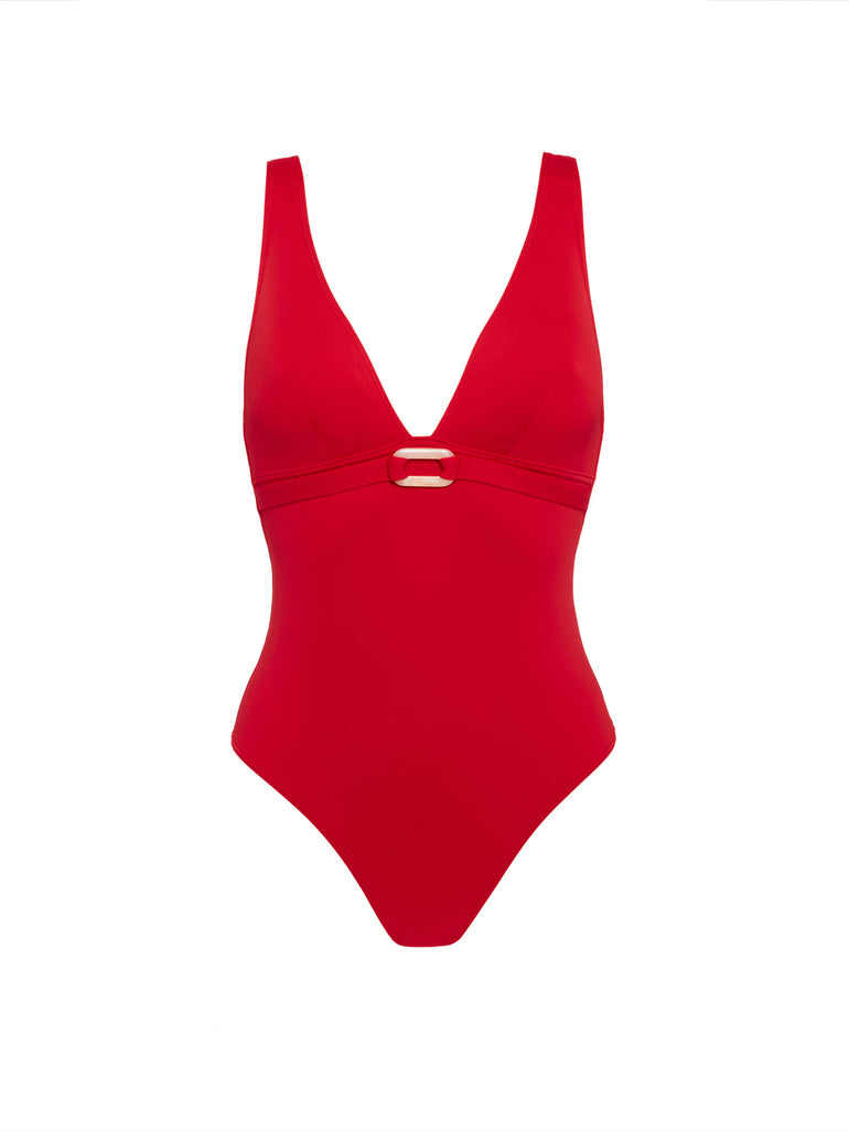 Maillot de bain 1 pièce bonnet mousse sans armature - Ecarlate