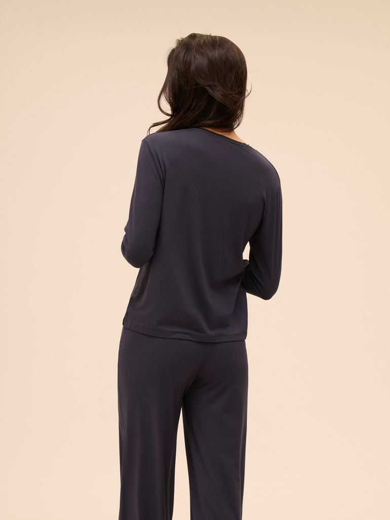 Top manches longues décolleté brodé - Pleine Lune