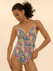Maillot de bain 1 pièce bonnet mousse sans armature - Imprimé tropico blanc