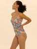 Maillot de bain 1 pièce bonnet mousse sans armature - Imprimé tropico blanc