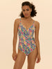 Maillot de bain 1 pièce bonnet mousse sans armature - Imprimé tropico blanc