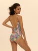 Maillot de bain 1 pièce bonnet mousse sans armature - Imprimé tropico blanc