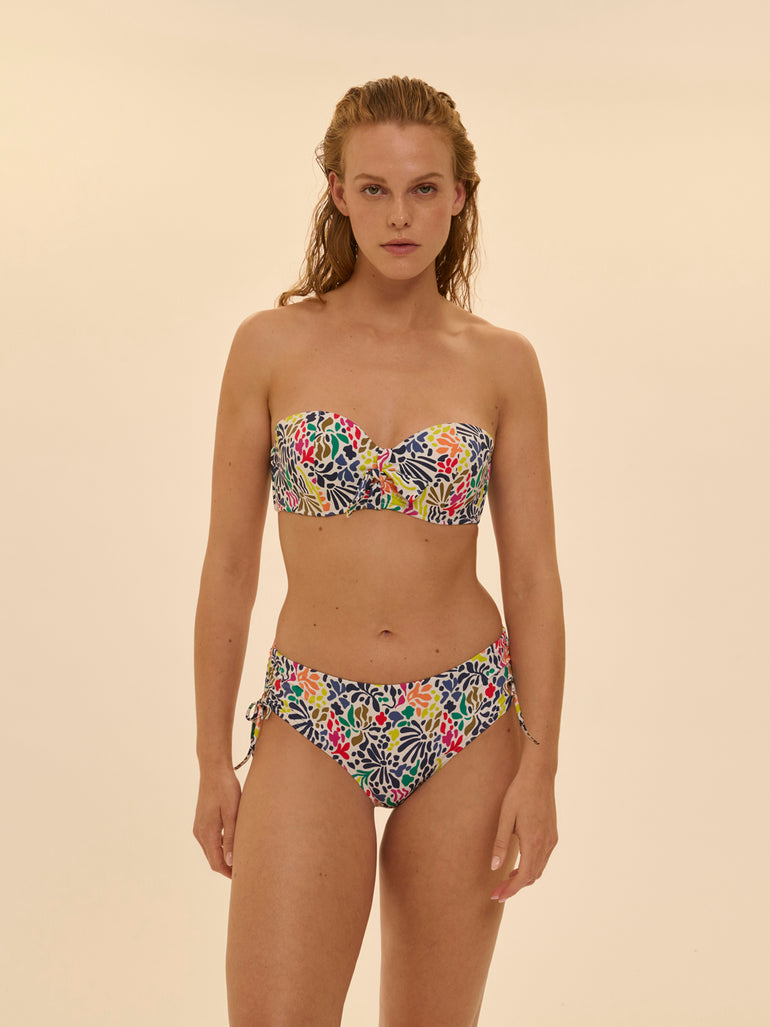 Haut de maillot de bain bandeau à coque - Imprimé tropico blanc