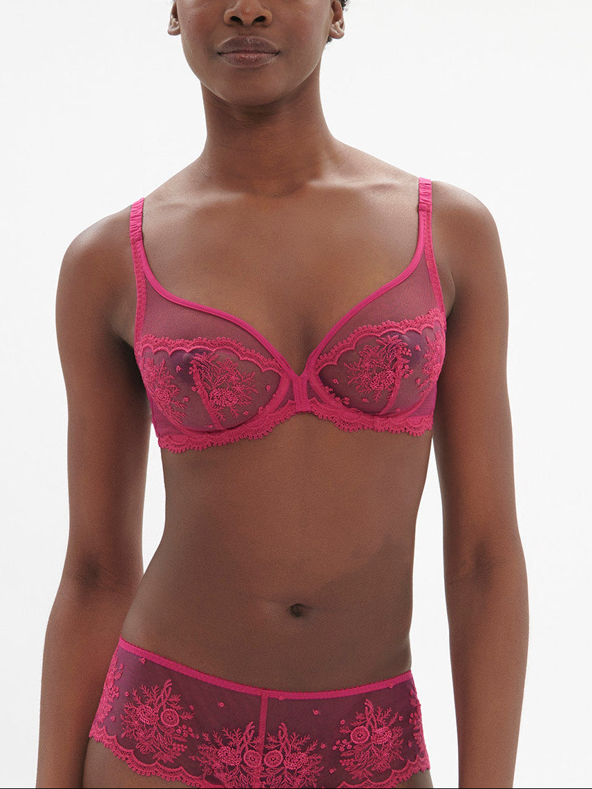 Soutien-gorge avec armature décolleté plongeant - Rose disco