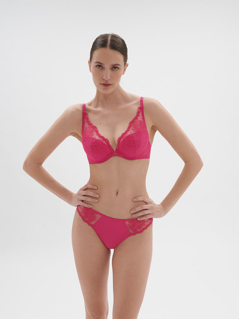 Soutien-gorge push-up décolleté plongeant - Rose disco