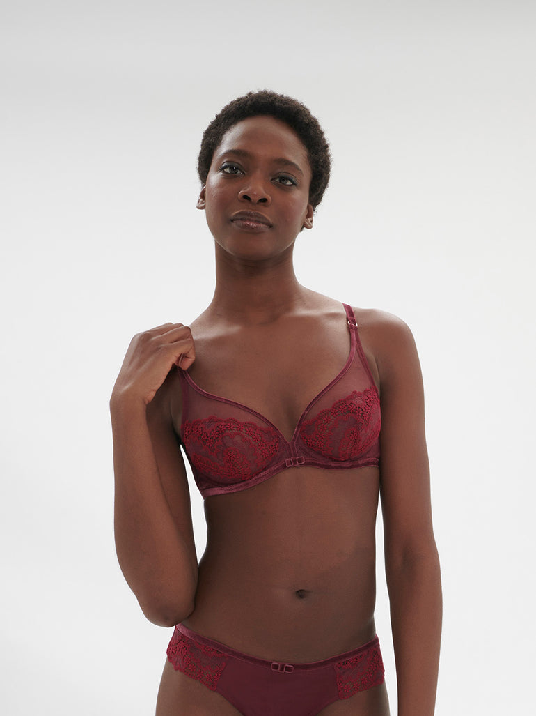 Soutien-gorge avec armature décolleté plongeant - Rouge Spinelle