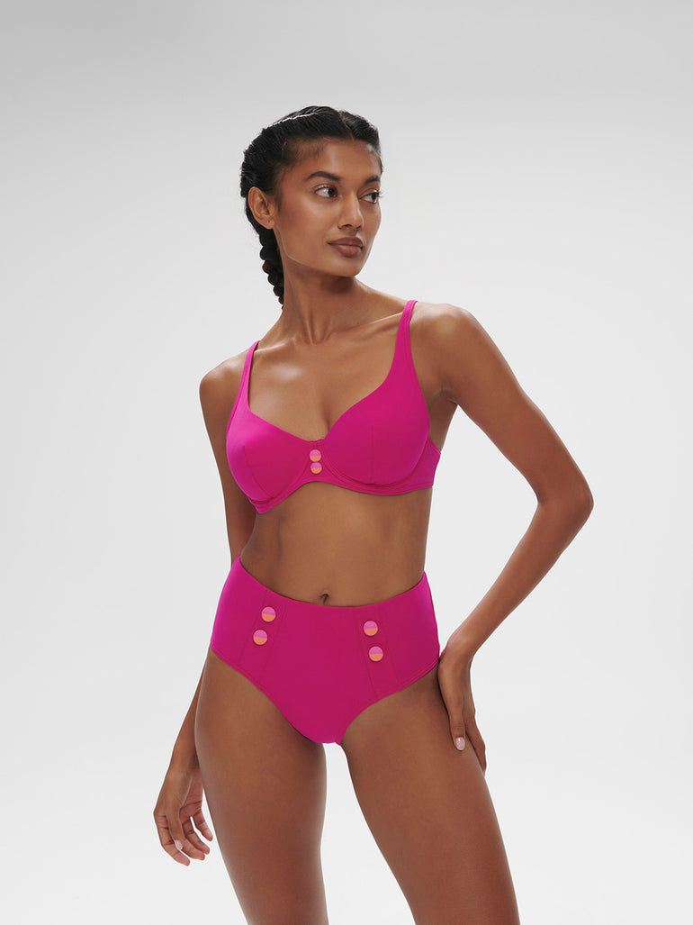 Culotte de bain taille haute - Rose Hibiscus