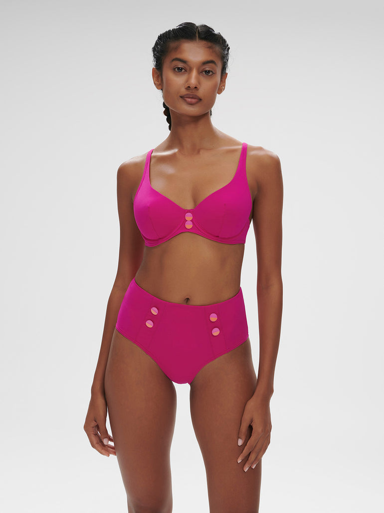 Culotte de bain taille haute - Rose Hibiscus