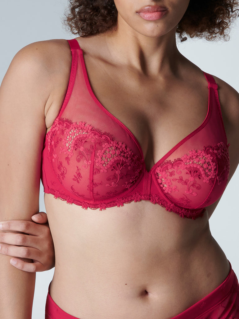 Soutien-gorge triangle emboitant décolleté plongeant - Rubis/rose