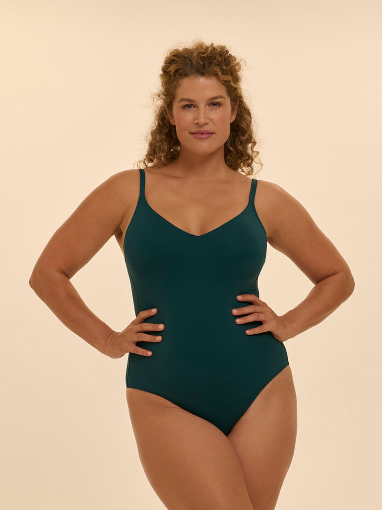 Maillot de bain 1 pièce bonnet mousse sans armature - Emeraude