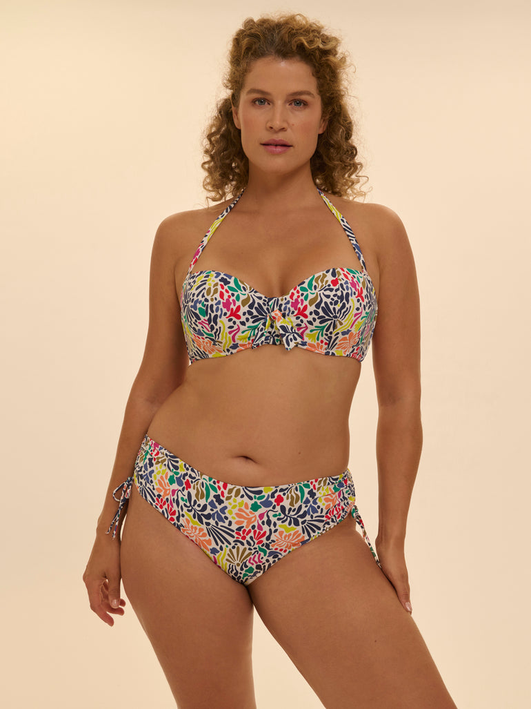 Haut de maillot de bain bandeau à coque - Imprimé tropico blanc