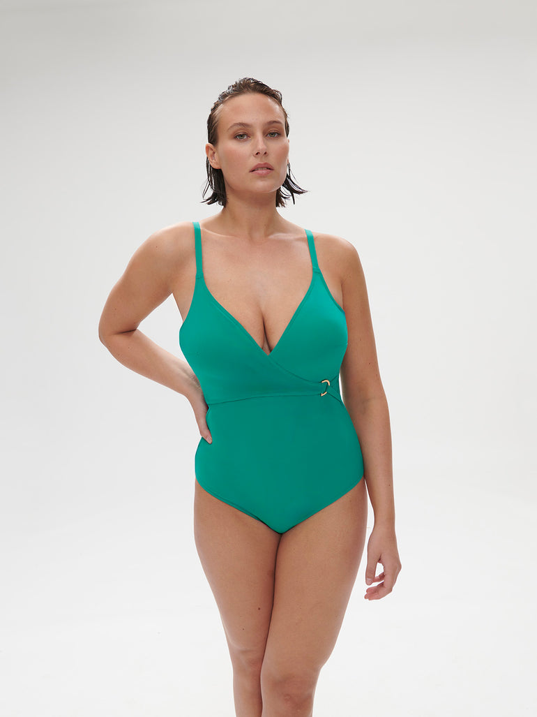 Maillot de bain 1 pièce bonnet mousse sans armature - Vert Waterfall