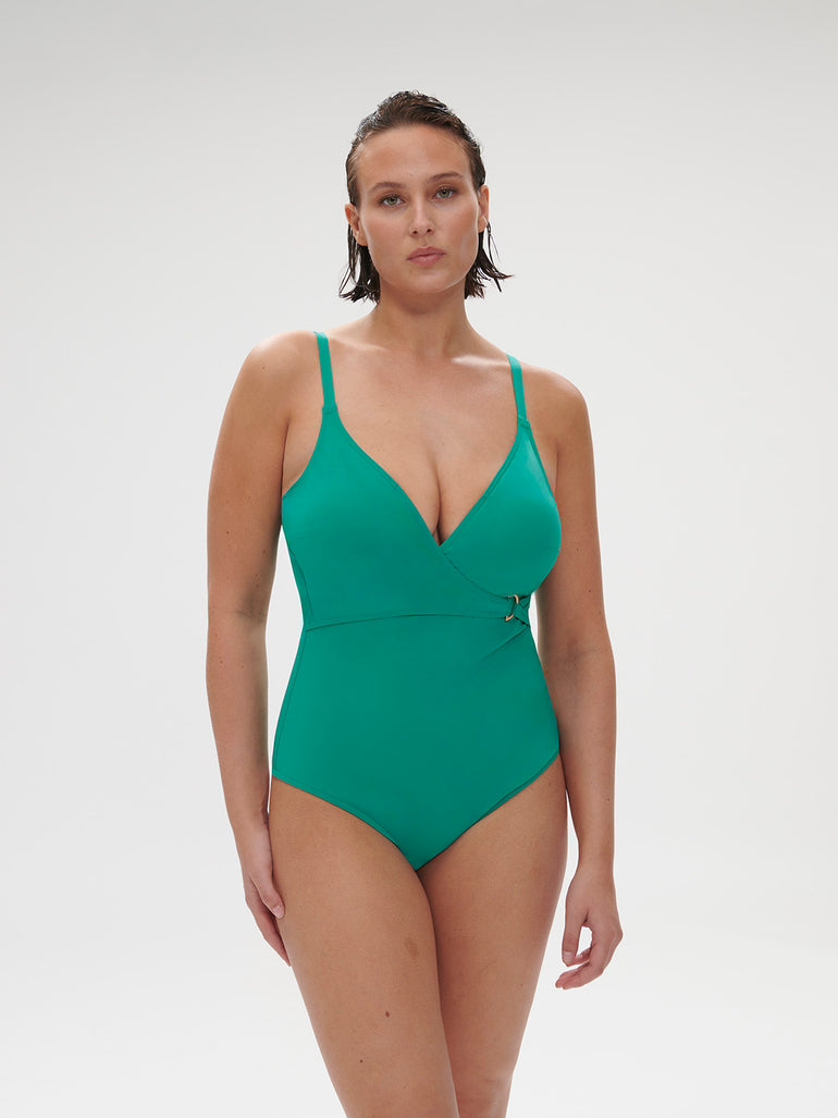 Maillot de bain 1 pièce bonnet mousse sans armature - Vert Waterfall